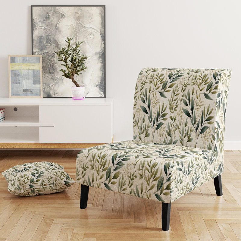 Tranquil Leaves Upholstered Bohemian Eclectic Accent Slipper Chair